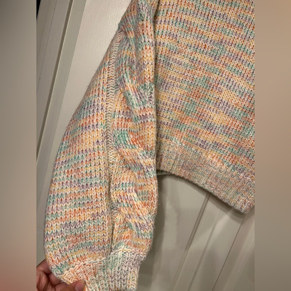 Lulus ivory knit multi colored cropped long sleeve sweater w/ cable knit detail - Picture 8 of 9